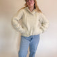 L 60s Cream Cable Knit Sweater w/ Hood