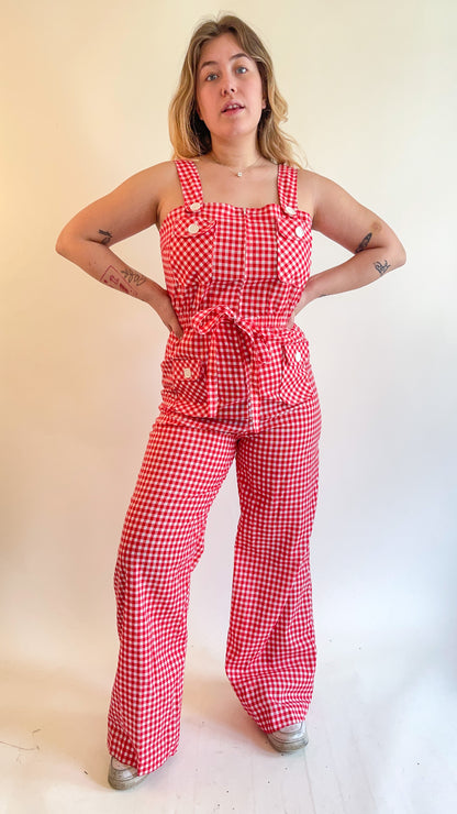 70s Red & White Gingham Jumpsuit (M/L)
