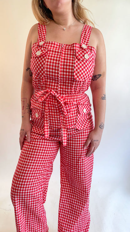 70s Red & White Gingham Jumpsuit (M/L)