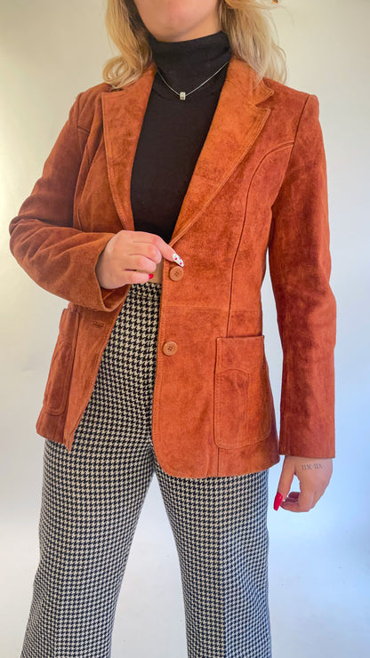 70s Burnt Orange Suede Blazer (M)