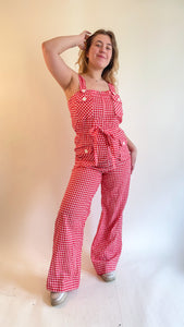 70s Red & White Gingham Jumpsuit (M/L)