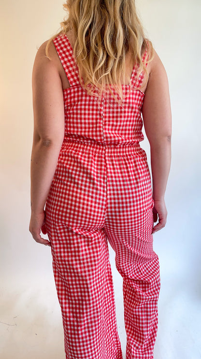 70s Red & White Gingham Jumpsuit (M/L)