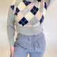 M 90s Argyle Wool & Angora Cropped Turtleneck Sweater