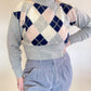 M 90s Argyle Wool & Angora Cropped Turtleneck Sweater