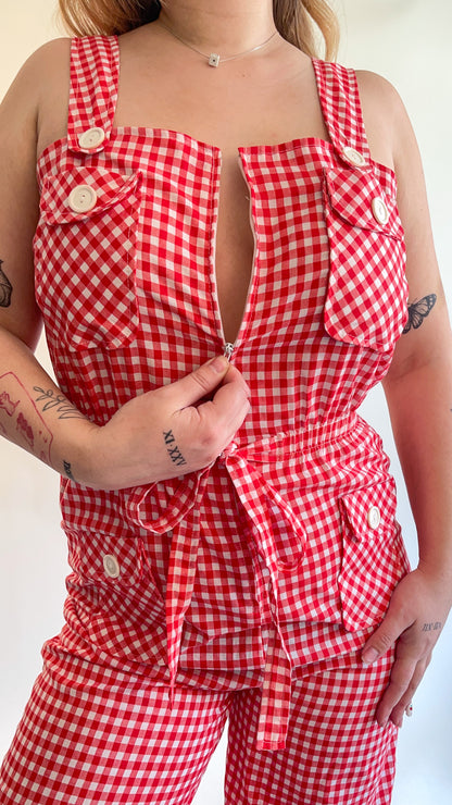 70s Red & White Gingham Jumpsuit (M/L)