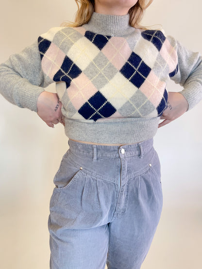 W30” 80s Grey Corduroy High Waisted Pleated Pants