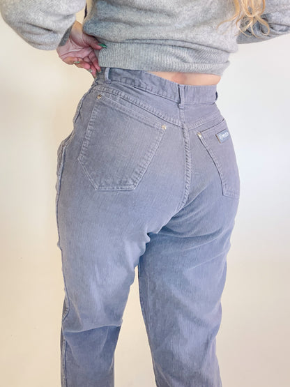 W30” 80s Grey Corduroy High Waisted Pleated Pants