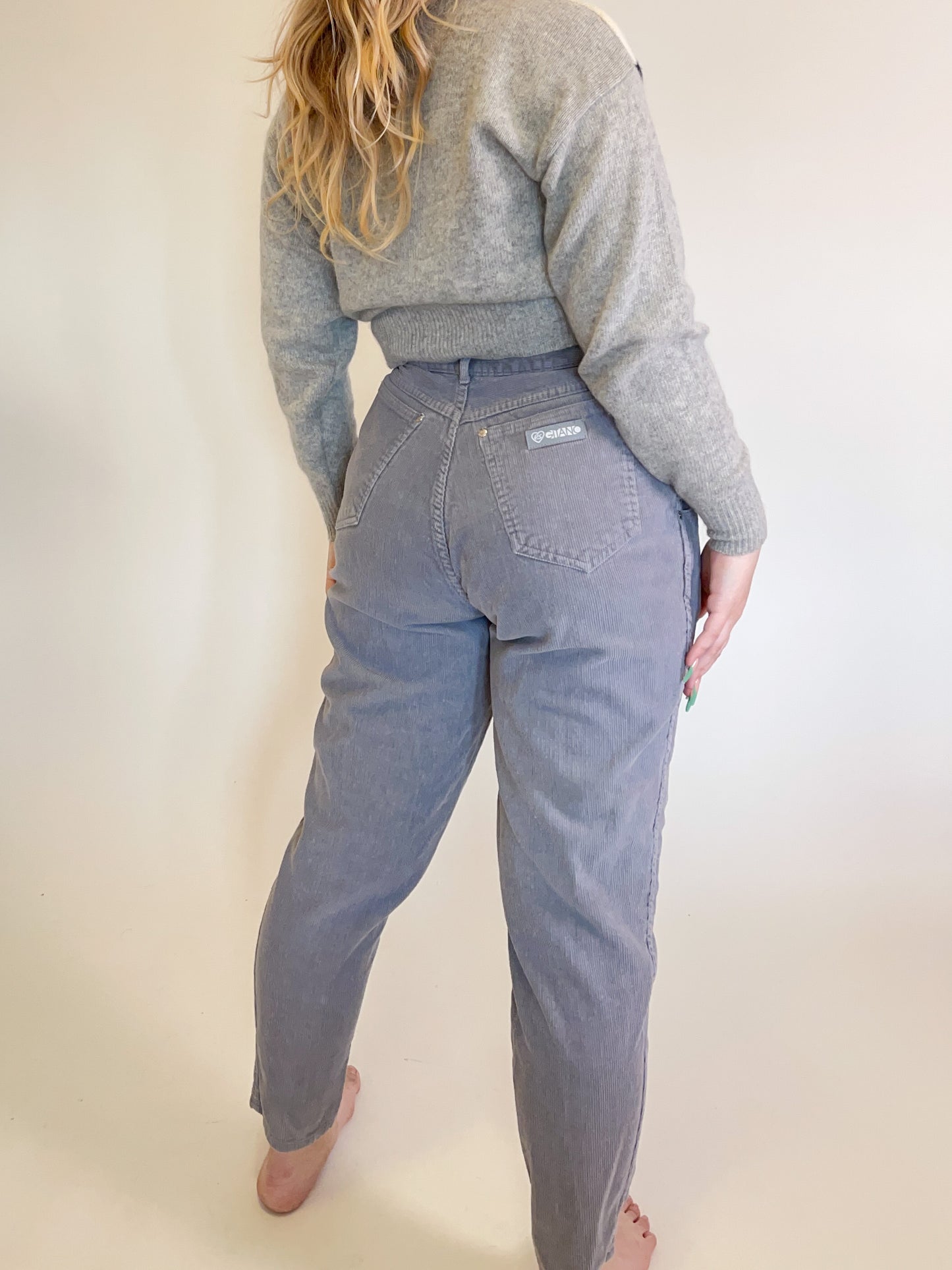 W30” 80s Grey Corduroy High Waisted Pleated Pants