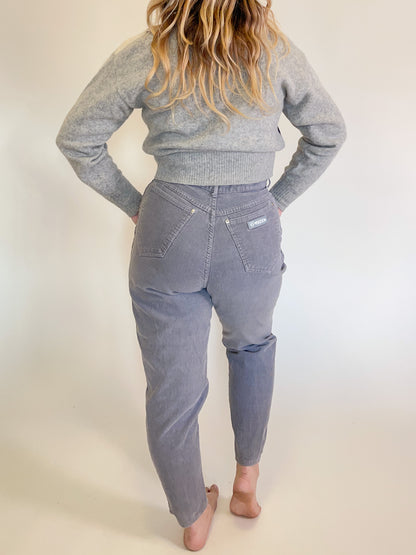 W30” 80s Grey Corduroy High Waisted Pleated Pants