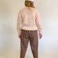 M/L Chunky Knit Peach & Neutral Geometric Print Sweater