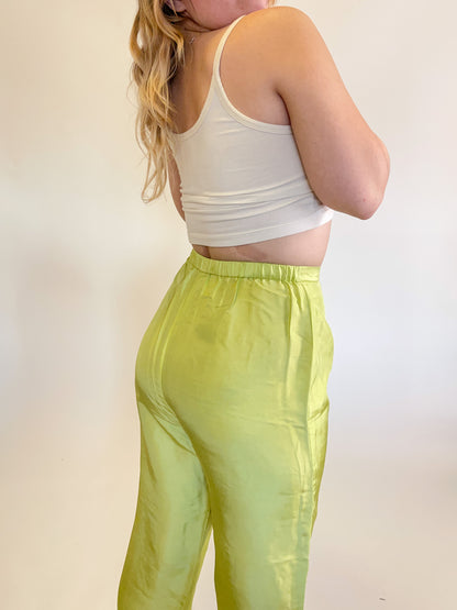 W28”-30” 90s Lime Green Silk Trousers