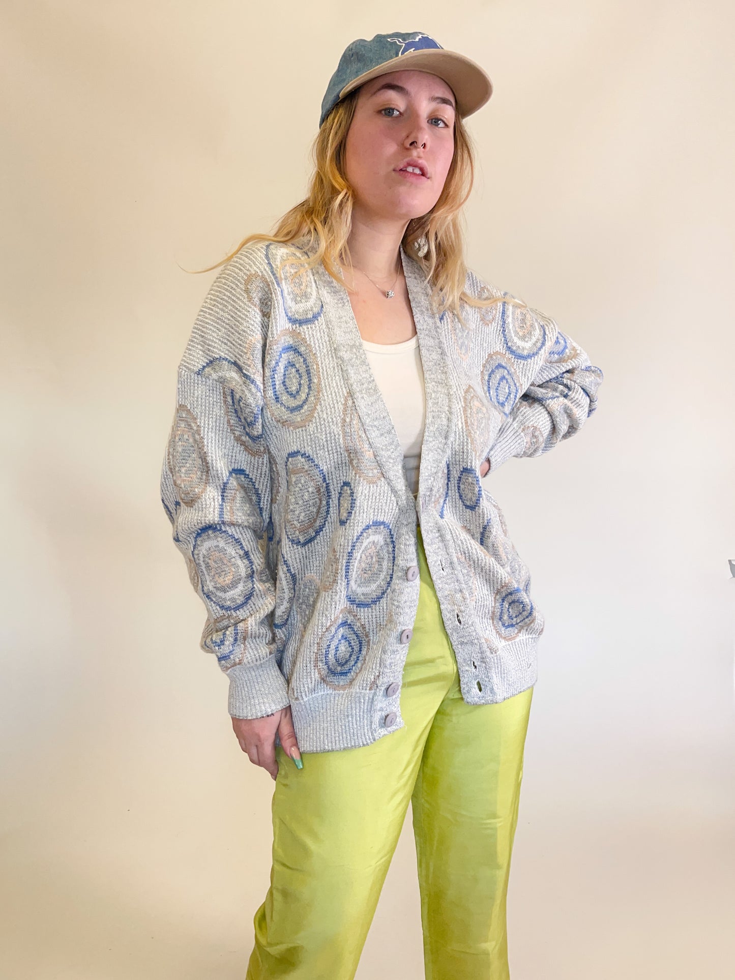 XL 90s Baby Blue Circles Cardigan