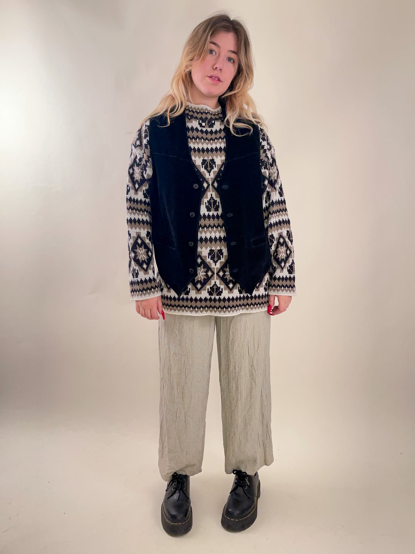 90s Neutral Fair Isle Knit Sweater (L)