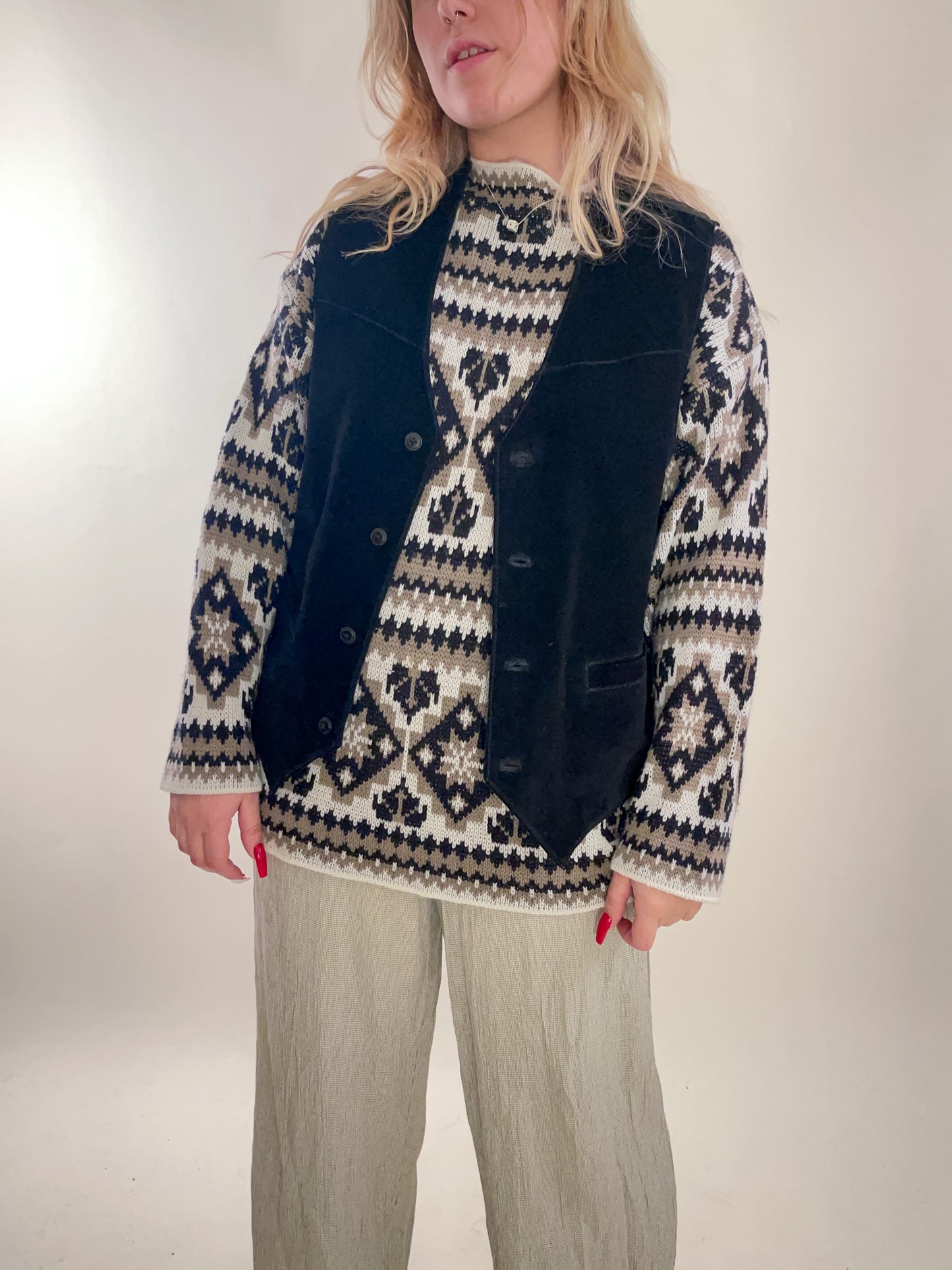 90s Neutral Fair Isle Knit Sweater (L)