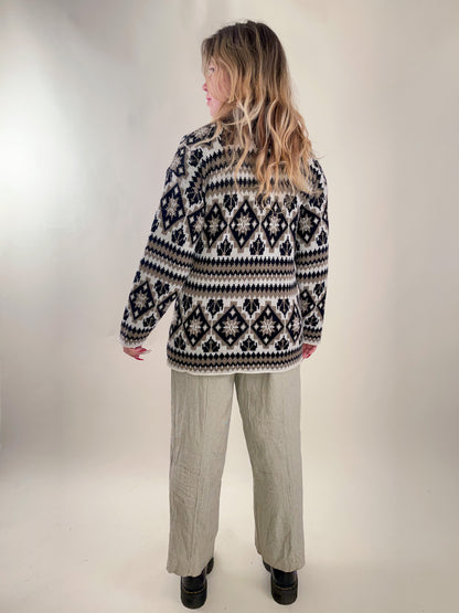 90s Neutral Fair Isle Knit Sweater (L)