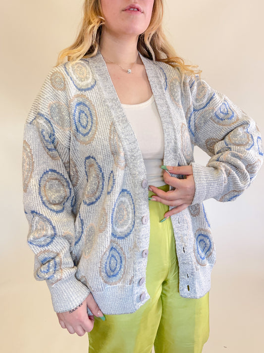 XL 90s Baby Blue Circles Cardigan