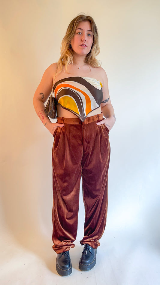 80s Chocolate Velvet Trousers (W34")