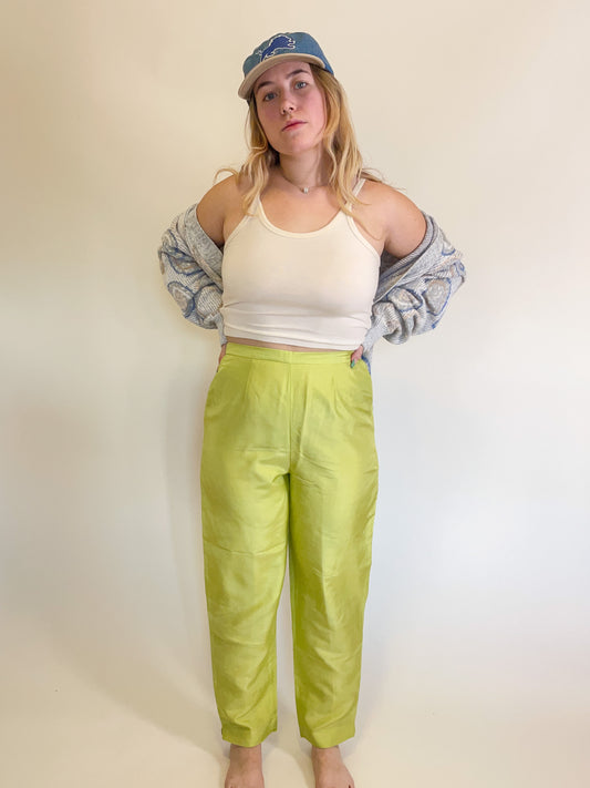 W28”-30” 90s Lime Green Silk Trousers