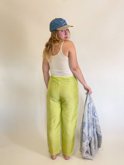 W28”-30” 90s Lime Green Silk Trousers