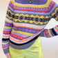 S 90s Silk & Linen Blend Bright Pattern Sweater