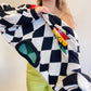 XL/2XL 80s Checkered Sweater w/ Floral Accents