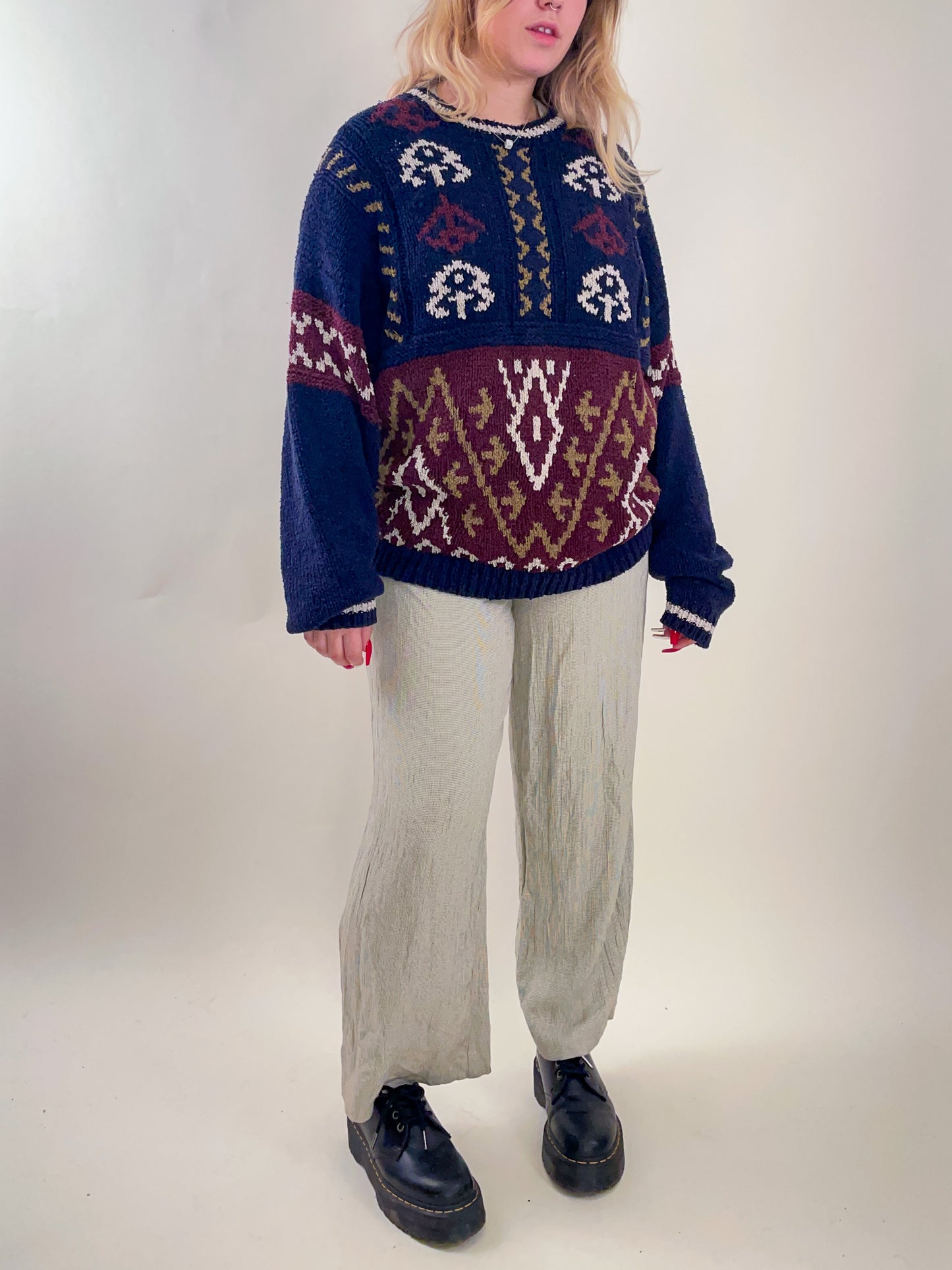 90s Silk Hand Knit Patterned Sweater