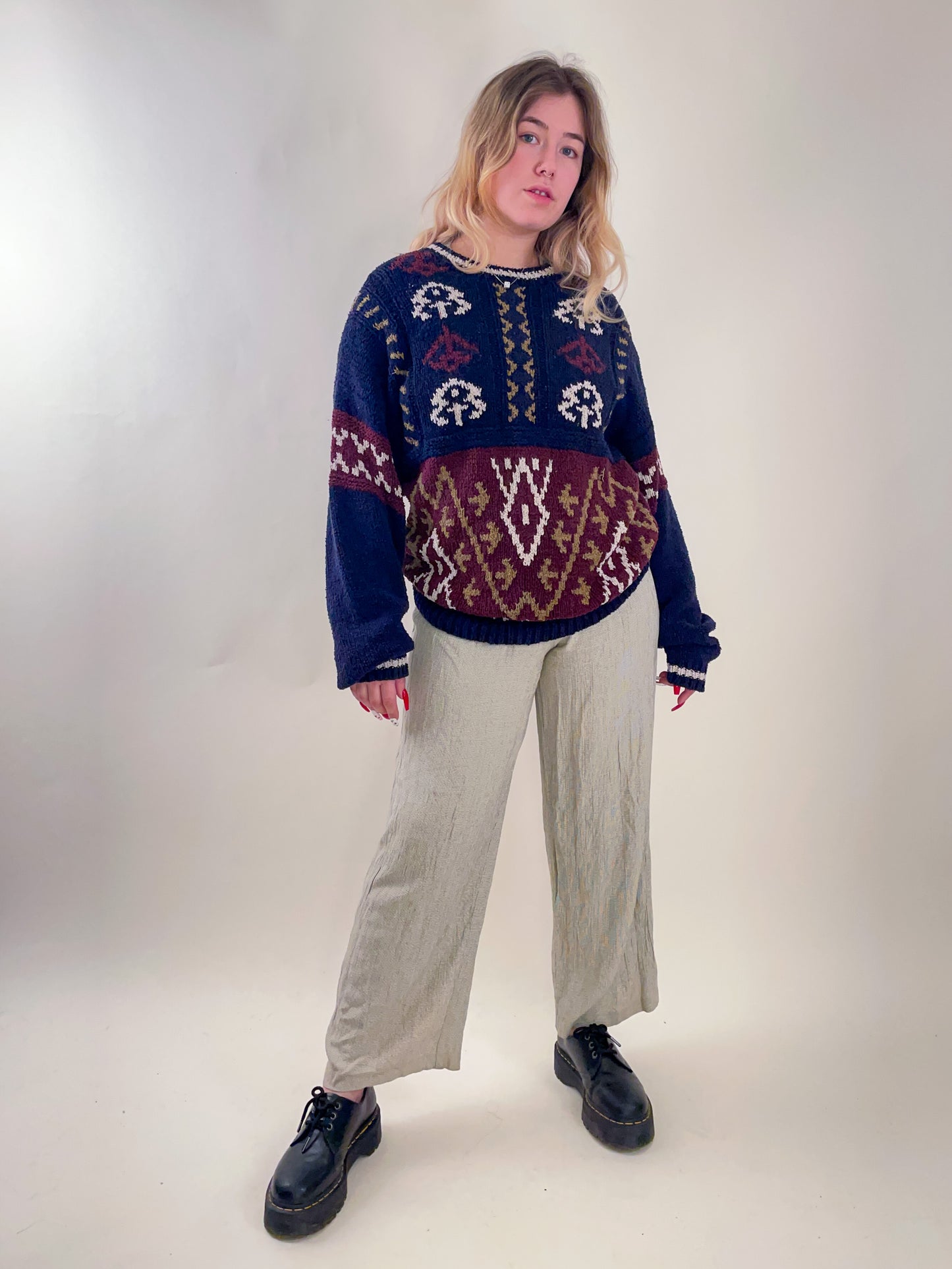 90s Silk Hand Knit Patterned Sweater
