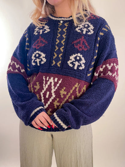 90s Silk Hand Knit Patterned Sweater