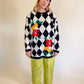 XL/2XL 80s Checkered Sweater w/ Floral Accents