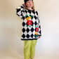 XL/2XL 80s Checkered Sweater w/ Floral Accents