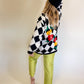 XL/2XL 80s Checkered Sweater w/ Floral Accents