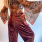 90s Printed Mesh Bell Sleeve Top (S/M)