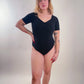 90s Black Ribbed Knit Tee Bodysuit