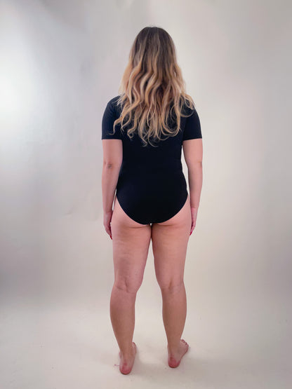 90s Black Ribbed Knit Tee Bodysuit