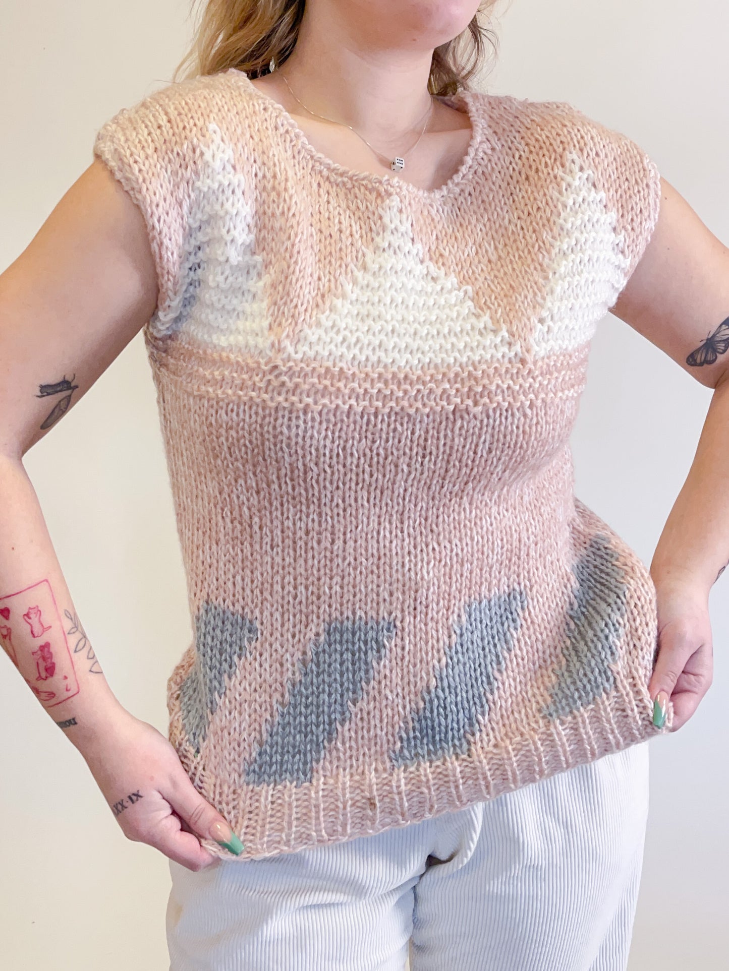 M 80s Chunky Hand-Knit Geometric Print Sweater Vest