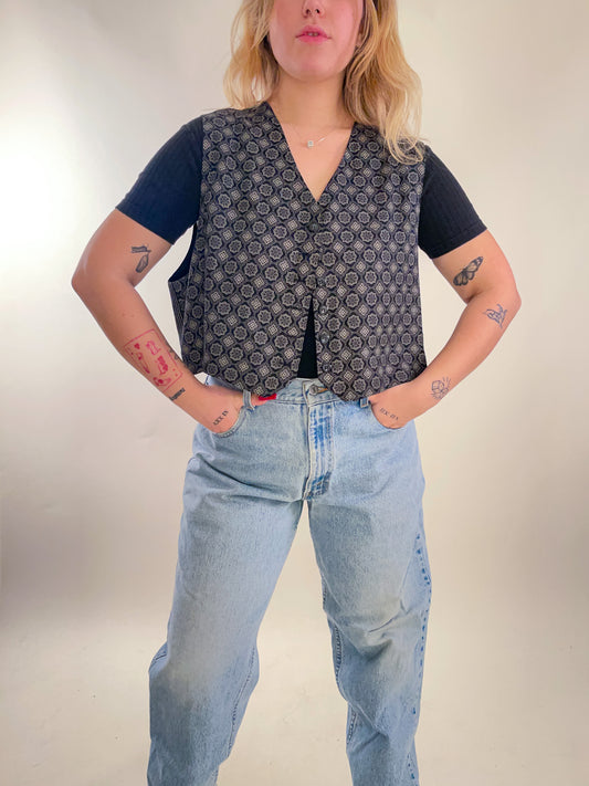 90s Mixed Print Cropped Vest (XXL)