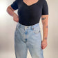 90s Black Ribbed Knit Tee Bodysuit