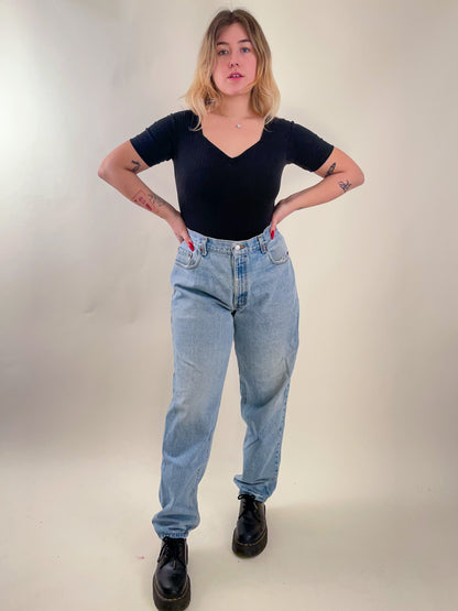 90s Black Ribbed Knit Tee Bodysuit