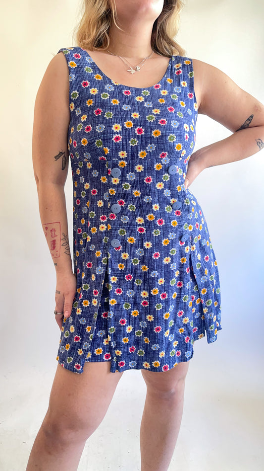 90s Colorful Daisy Print Romper (M)