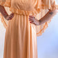 70s Peach Ruffled Cape Maxi Dress (M)