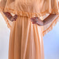 70s Peach Ruffled Cape Maxi Dress (M)
