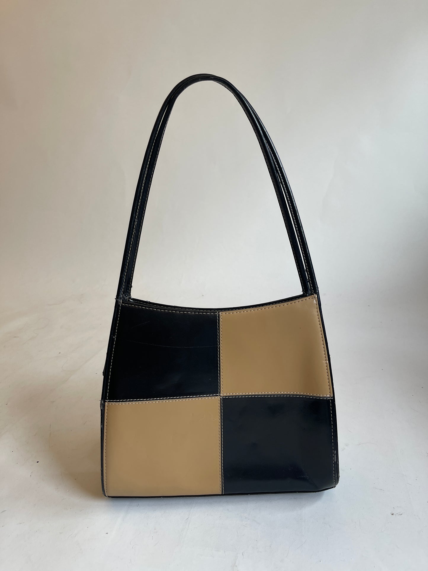 90s Tan & Black Checkered Shoulder Bag