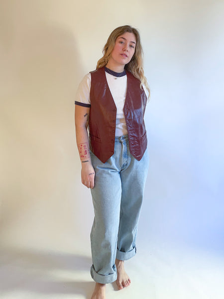L 70s Oxblood Red Leather Vest