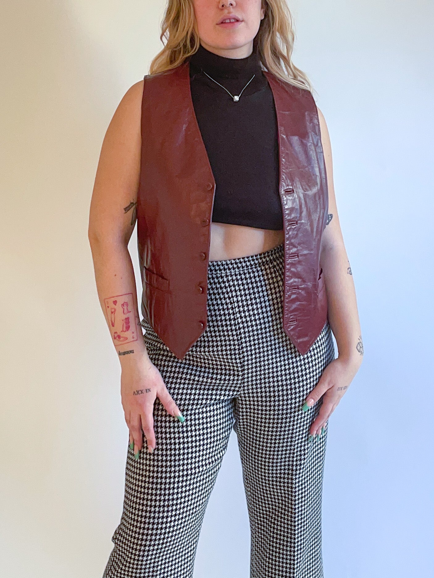 L 70s Oxblood Red Leather Vest