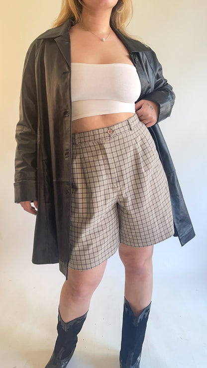 90s Tan Checked Trouser Fit Shorts (W32")