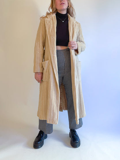 S/M 70s Tan Jumbo Corduroy Duster Robe Coat