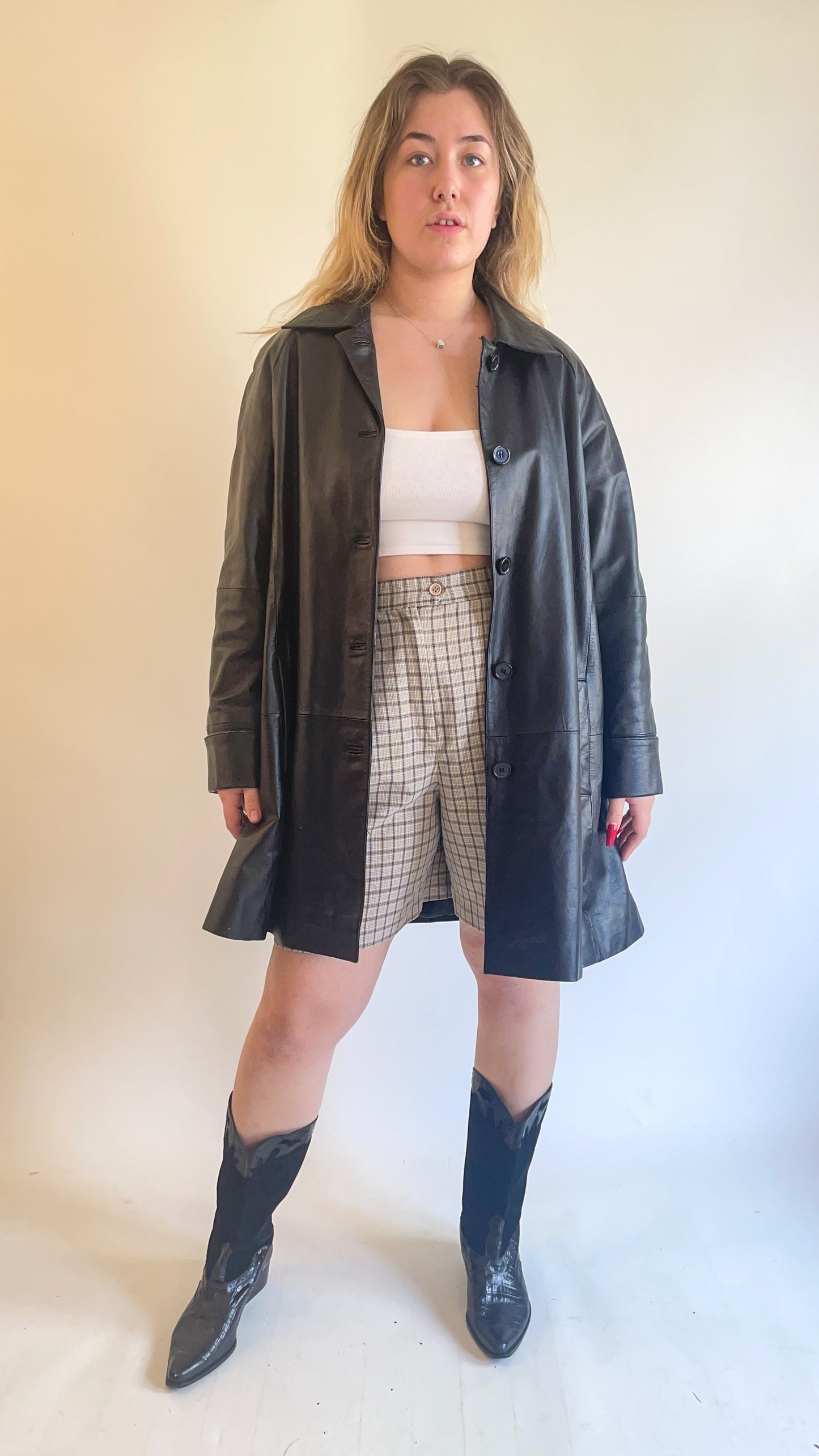 90s Black Leather Blazer (S/M)