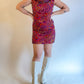 60s Rainbow Psychedelic Paisley Cowl Neck Mini Dress (S)