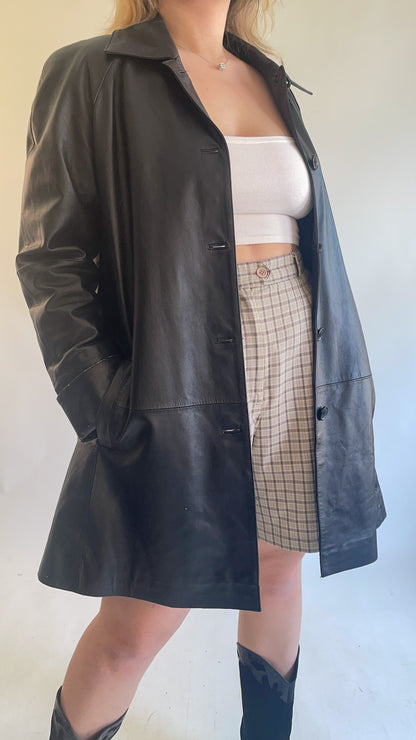 90s Black Leather Blazer (S/M)