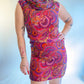 60s Rainbow Psychedelic Paisley Cowl Neck Mini Dress (S)